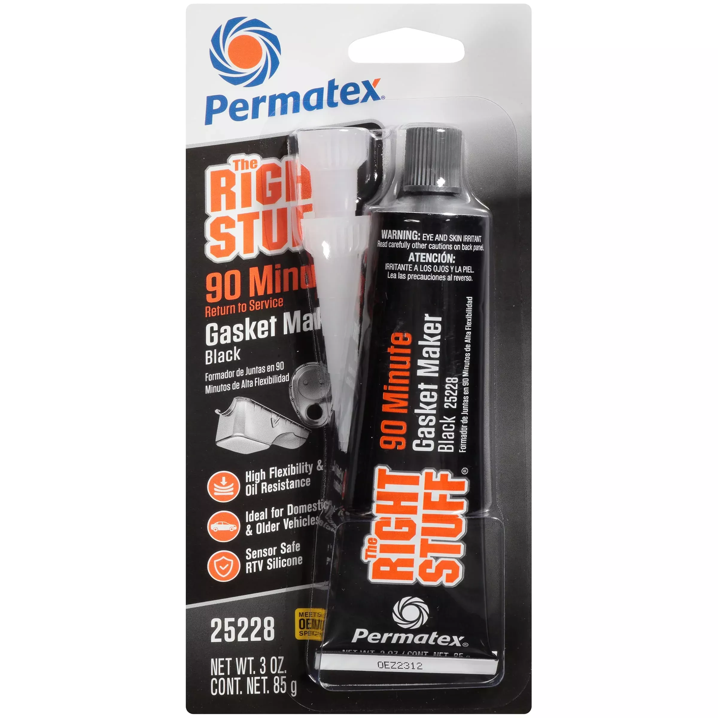 Permatex Gasket Maker, Silicone, 90 Minute Cure, 3 oz, Black, Model 25228
