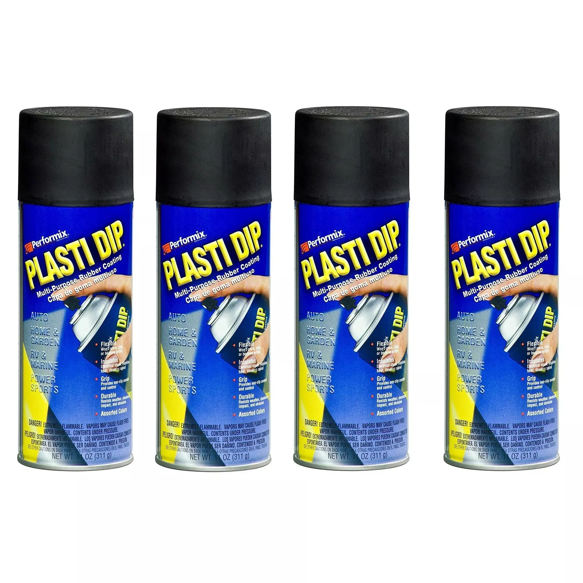 Plasti Dip 4 Pack Multi-Purpose Rubber Coating Spray, 11oz Aerosol, Black, Model 11203