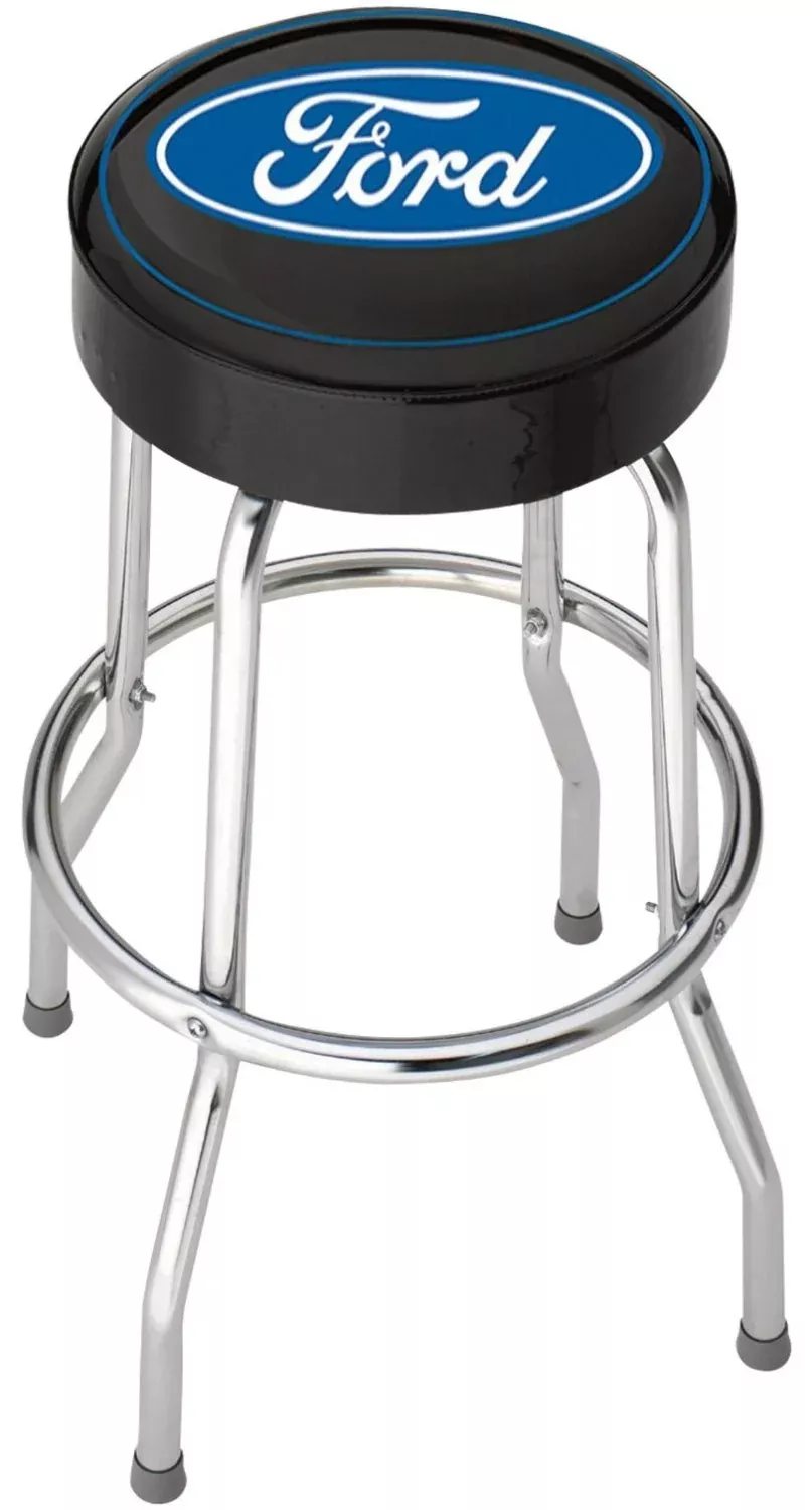 Plasticolor Garage Stool, Ford Blue Oval, Model 4751, Silver Finish