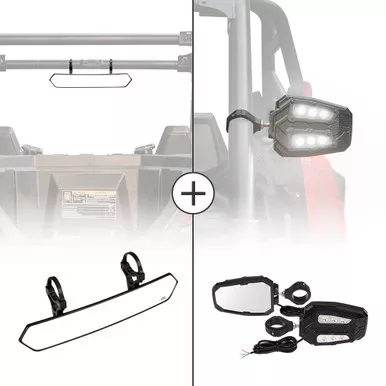 Polaris General 1.65"-2" Rear View Mirror & 1.75"-2" LED Side Mirror by Kemimoto