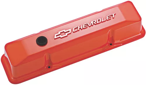 Proform 141-120 Small Block Chevy Tall Orange Aluminum Valve Covers Chevy Logo