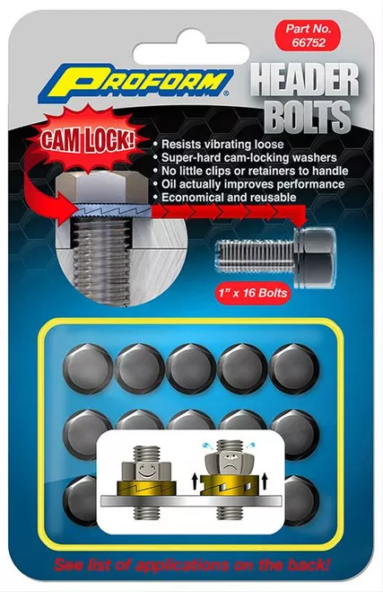 Proform 66751 Locking Header Bolts - Set of 12 - .750" L - 3/8"-16 GM/Ford/Mopar