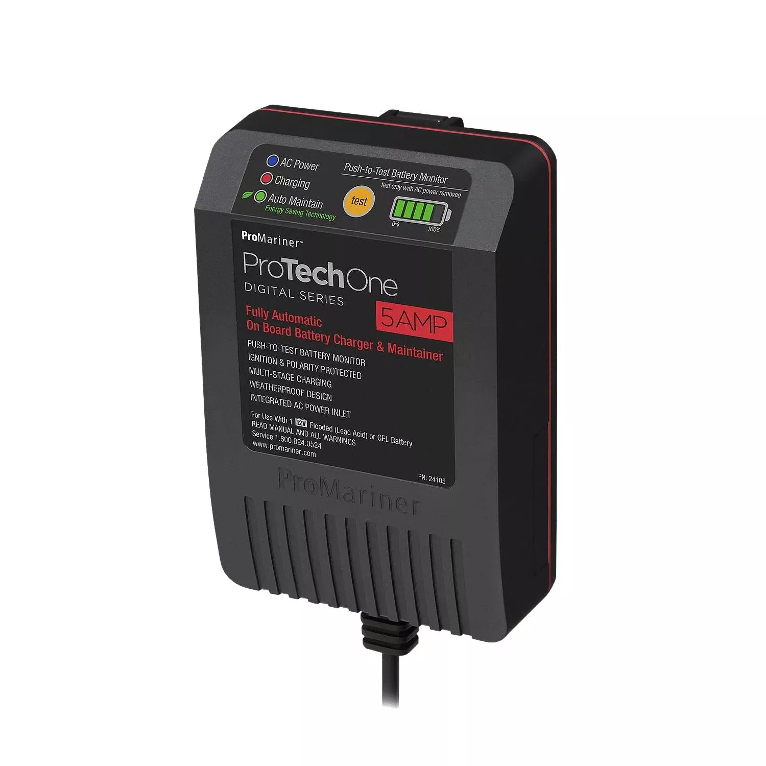 Promariner 24105 Protechone Digital Series 5 Amp Fully Automatic On-Board Battery Charger And Maintainer With Integrated Ac Inle