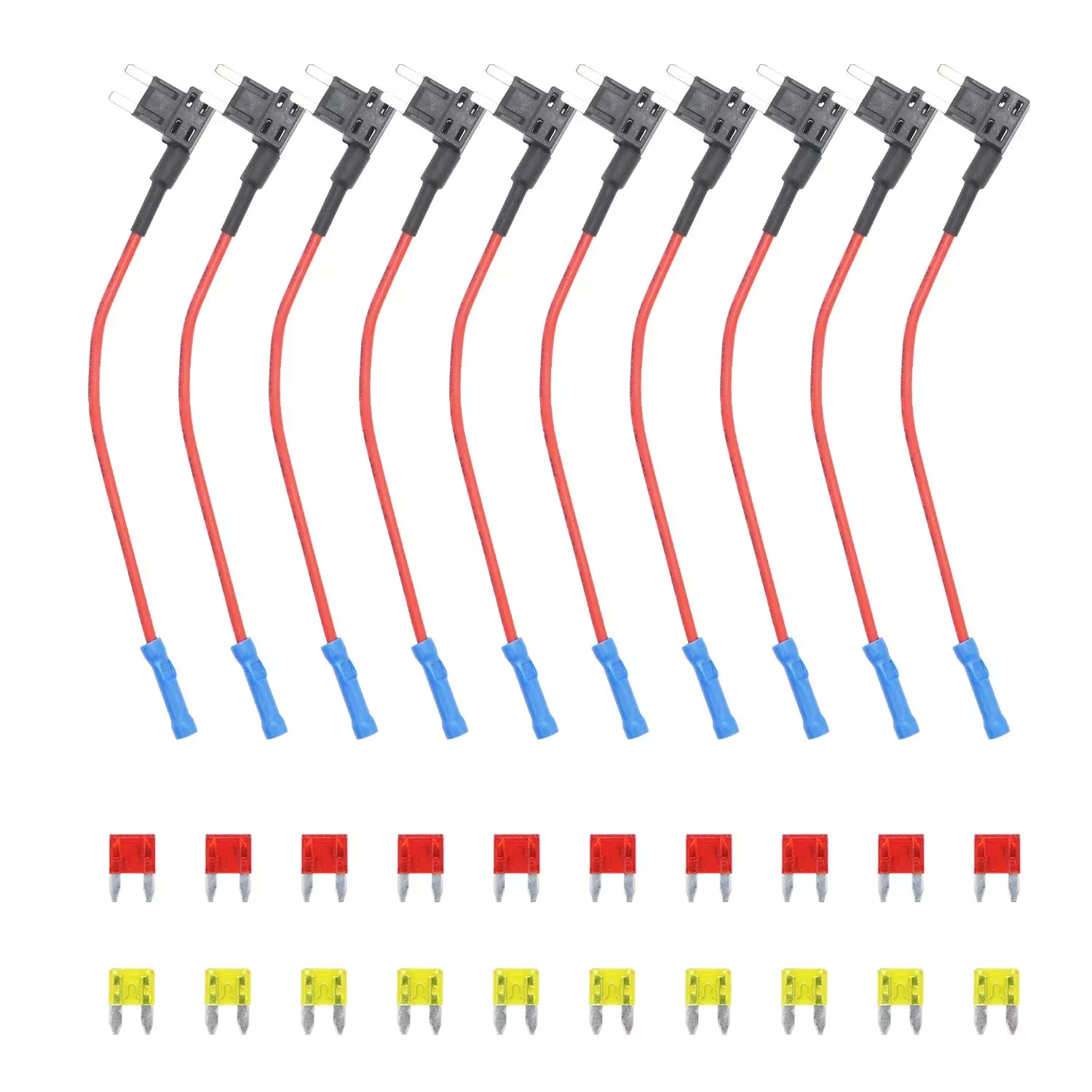 Recoil Ft2-10 10 Pack 12V Car Add-A-Circuit Fuse Tap Adapter Mini Ats Blade Fuse Holder With 10Pcs 10A, 20A Fuses