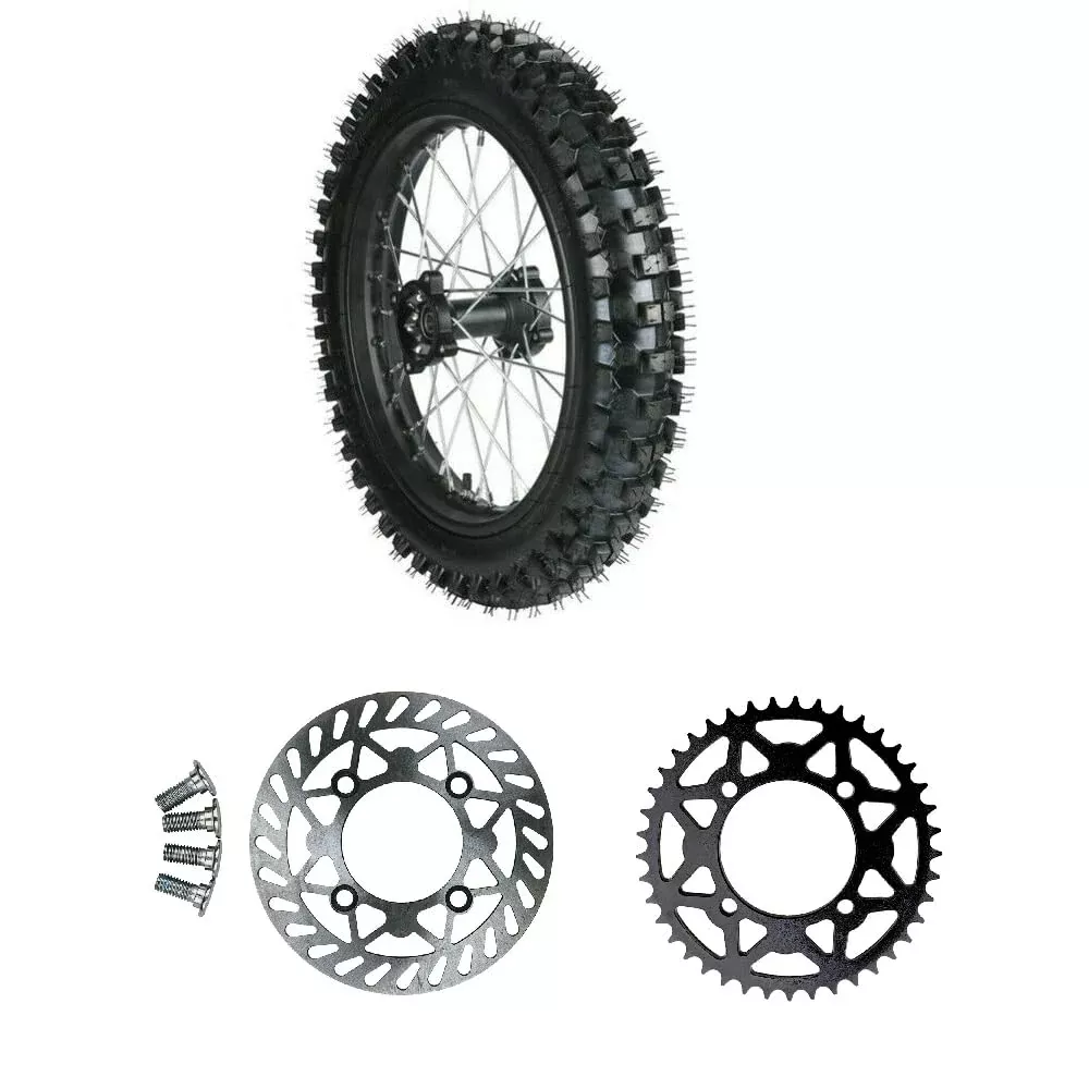 RedCap 16″ Rear Wheel Tire Assembly with Brake Rotor & Sprocket for 90/100-16 Dirt Pit Bikes – Black Stainless Steel