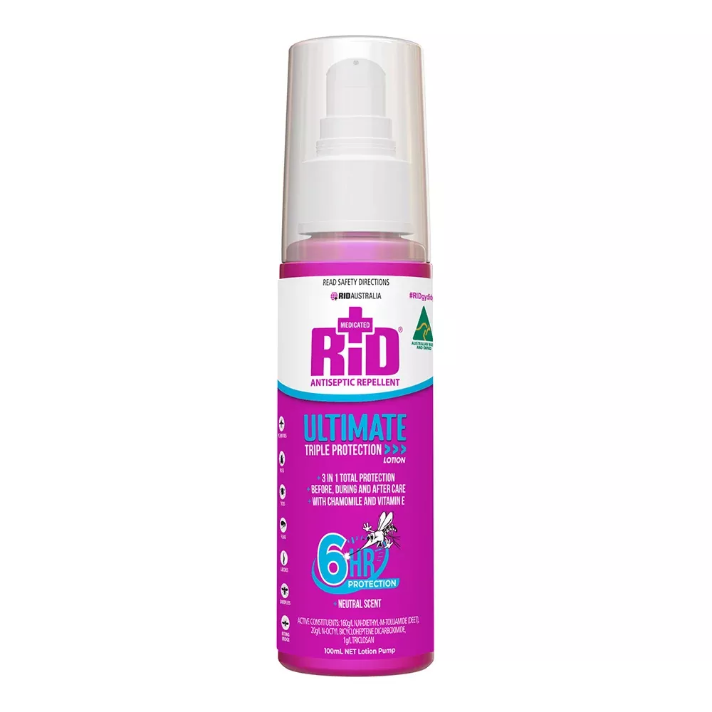 RID Ultimate Lotion Pump 100ml Triple Protection Antiseptic Insect Bug Repellent