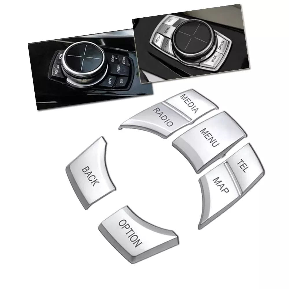SANRILY Silver BMW Multimedia Control Knob Cover Set, 7 Button, ABS Material, Fits 1 2 3 4 5 7 Series, X5 X6