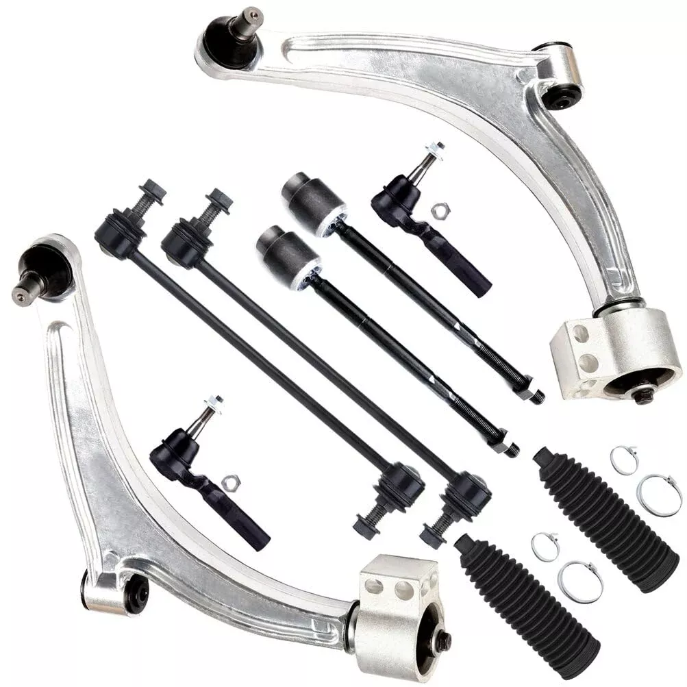 Scitoo 10Pcs Front Suspension Kit Lower Control Arm And Ball Joint Sway Bar End Link 11.8′ Outer Inner Tie Rod End W/Boot Replacement For 2004-2012 For Chevy For Malibu For Pontiac G6 For Saturn Aura
