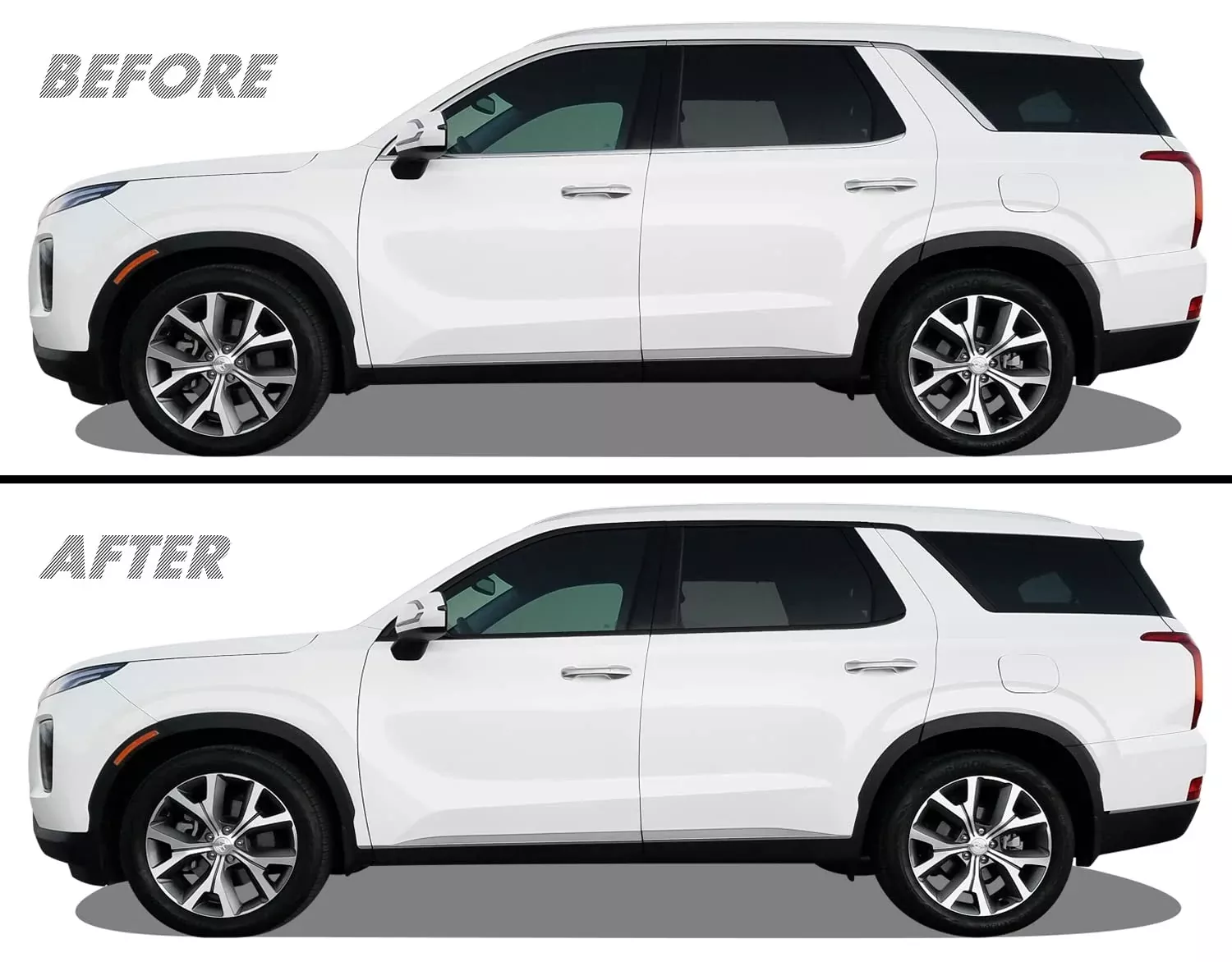 SlickMod Chrome Delete Blackout Vinyl Overlay for 2020-2023 Hyundai Palisade, Gloss Black, 1. Window Trim, Model SM-HYU-PAL-2023-WT