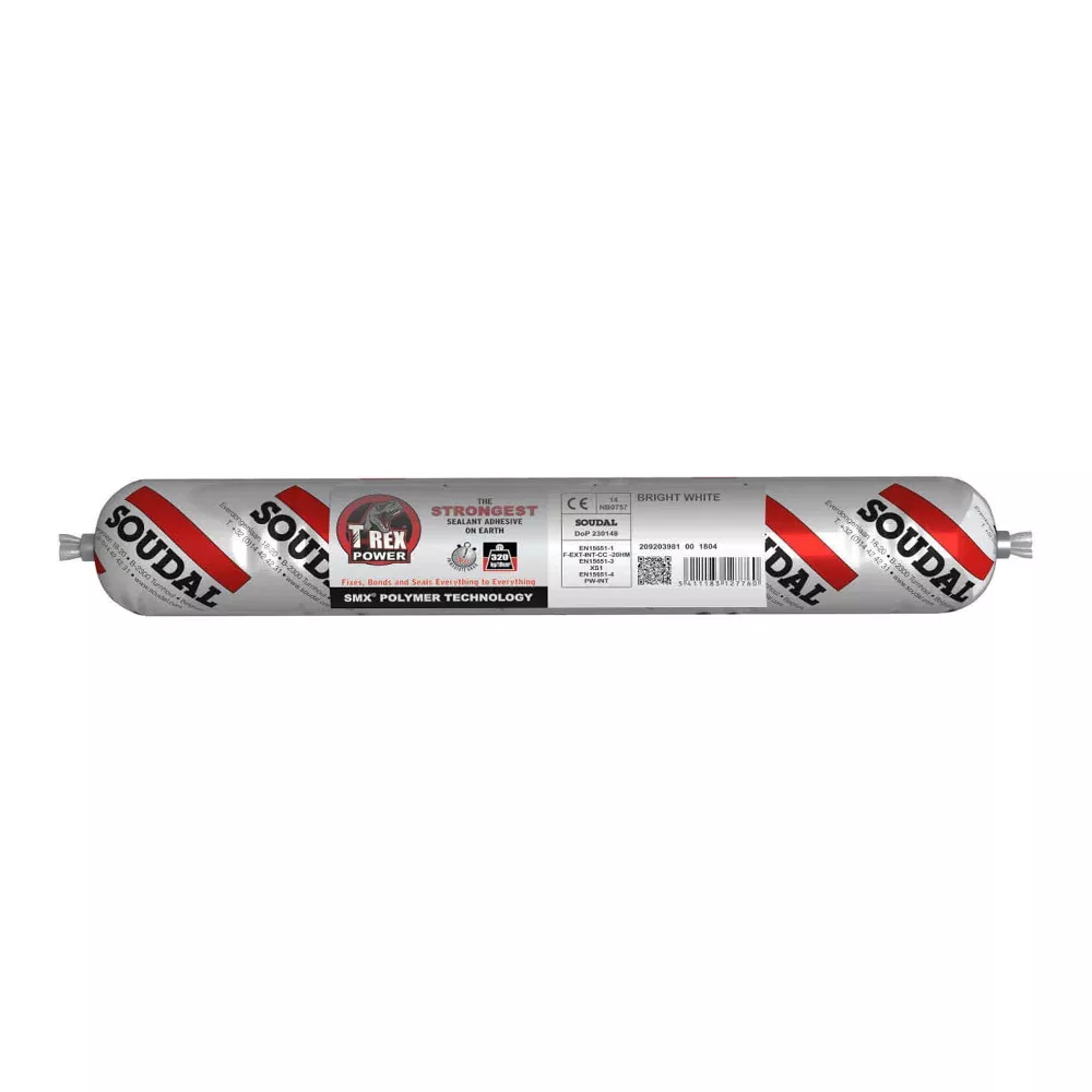 SOUDAL T-Rex Power Fast Grab High Strength Adhesive Bright White 600ml Sausage