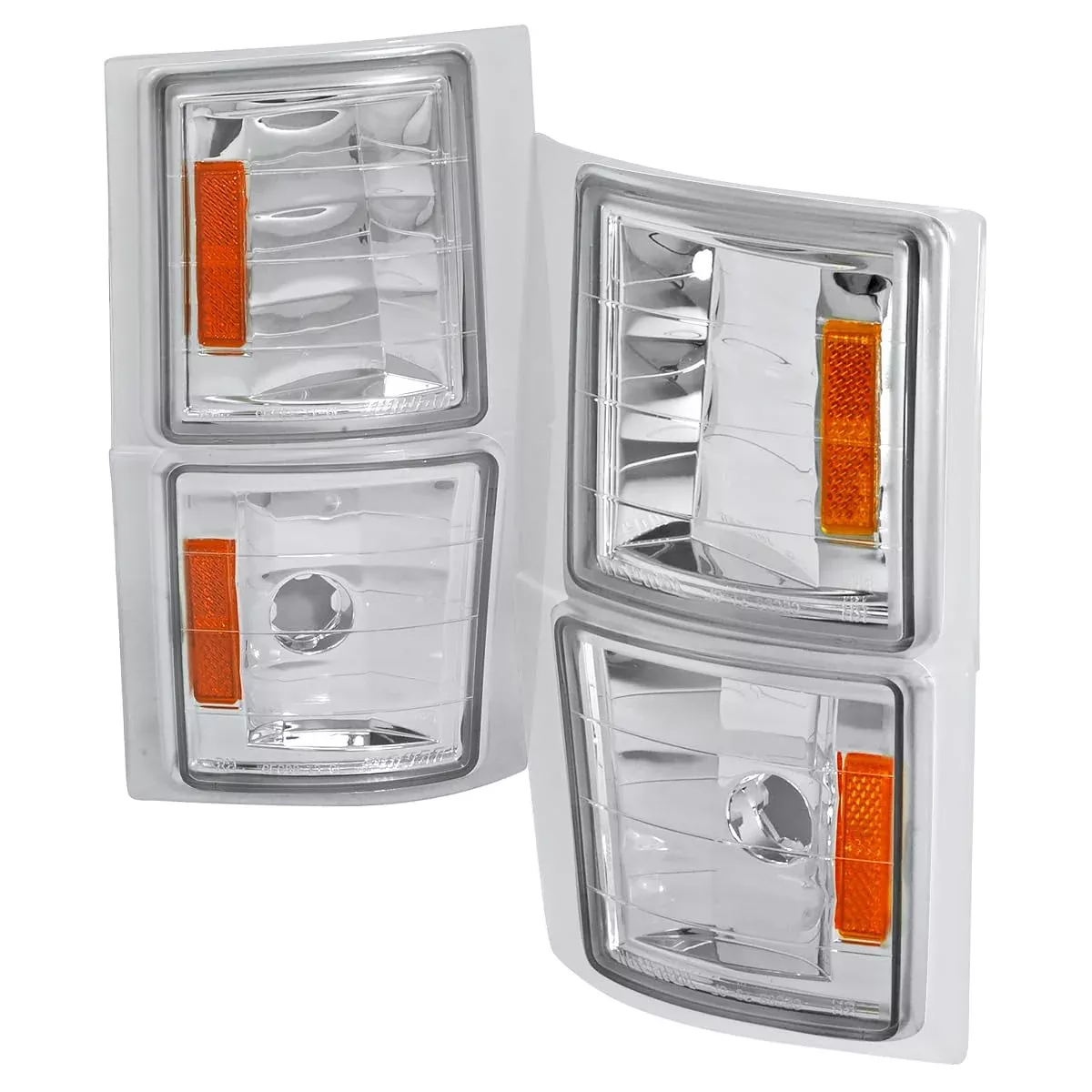 Spec-D Tuning Chrome Housing Clear Lens 4Pc Corner Lights Compatible With 1994-1998 Chevy C10 Pickup Truck L+R Pair Assembly