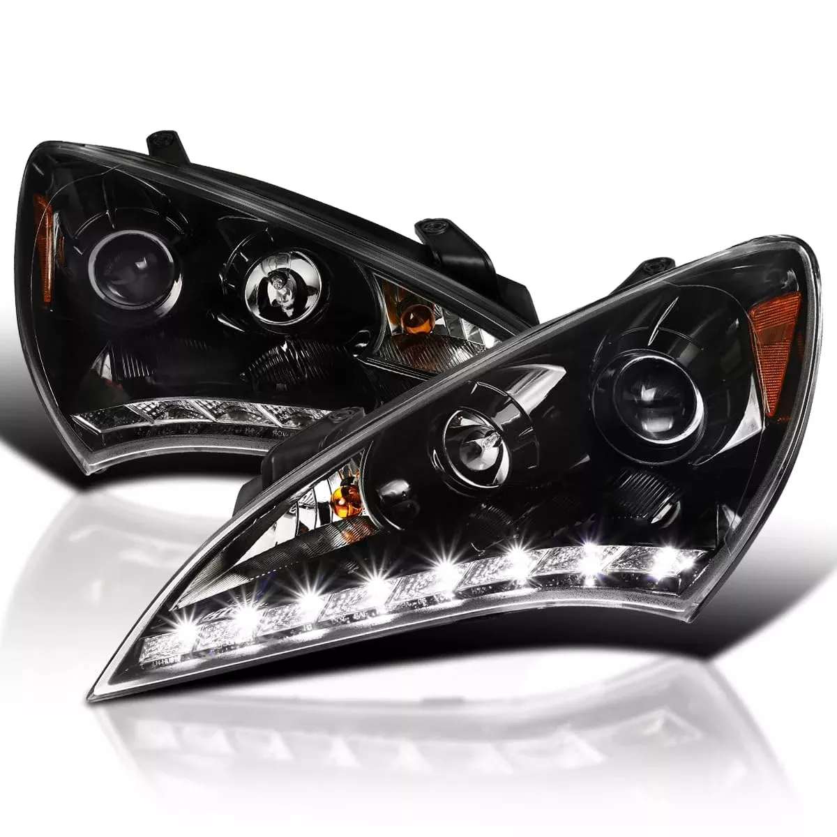 SPEC-D TUNING LED Projector Headlights for 2010-2012 Hyundai Genesis Coupe, Jet Black Housing, Left + Right Pair, Model 2LHP-GENS210BK-V2