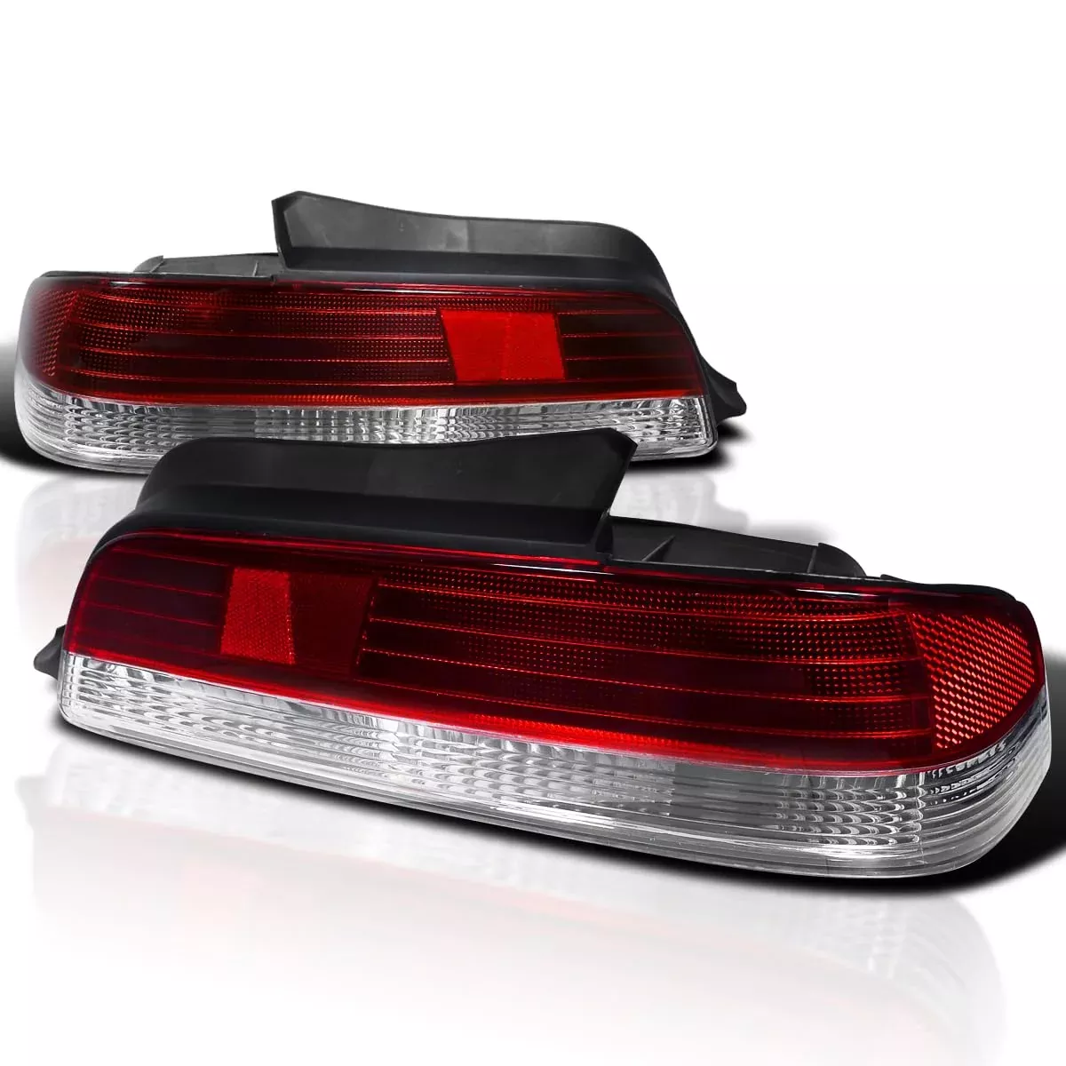 SPEC-D Tuning Tail Lights for 1997-2001 Honda Prelude, Red Clear Lens, Left + Right Pair, Model LT-PL97RPW-RS