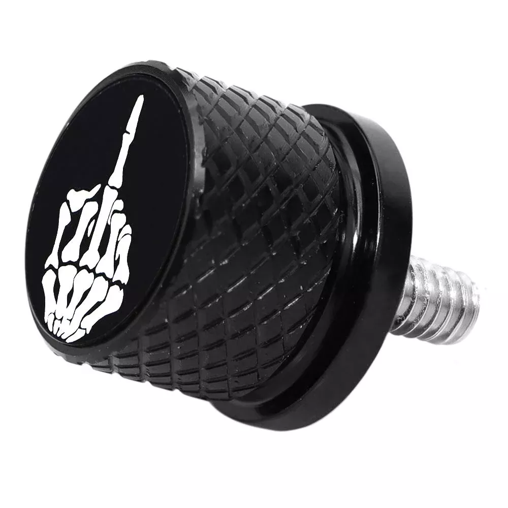Stainless Knurled Fender Seat Bolt Screw 1/4'-20 Thread Compatible With Harley Sportster Touring Softail Dyna Cvo Electra Glide Street Glide 1996-2020- Skull Middle Finger-Black