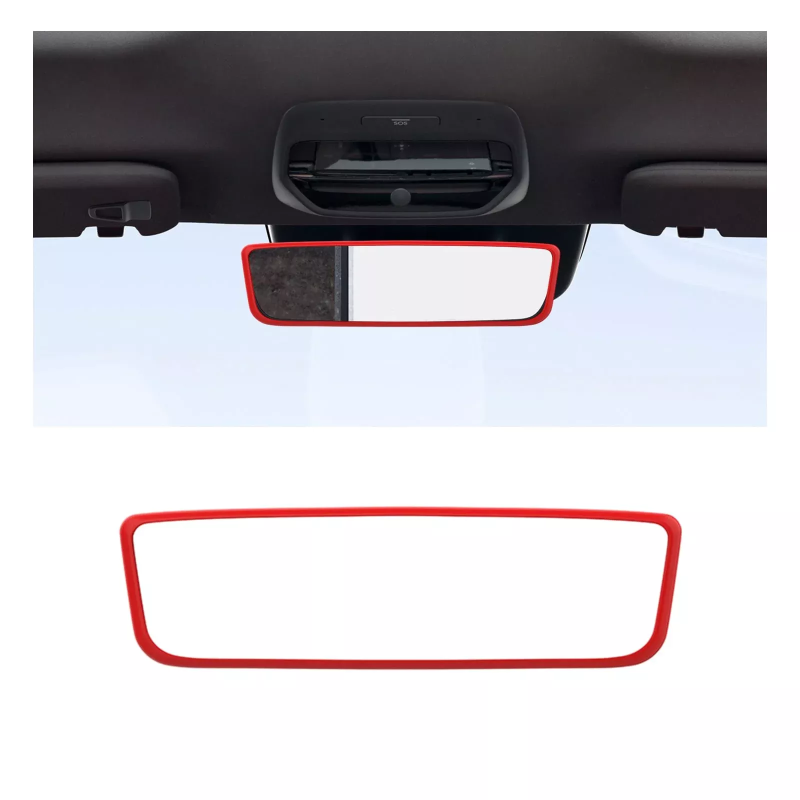 Suvnie Car Rear View Mirror Protector Frame, Silicone Auto Rearview Mirror Edge Protective Cover Compatible With Model 3 Y, Car Interior Rearview Mirror Decor Accessories (Red)