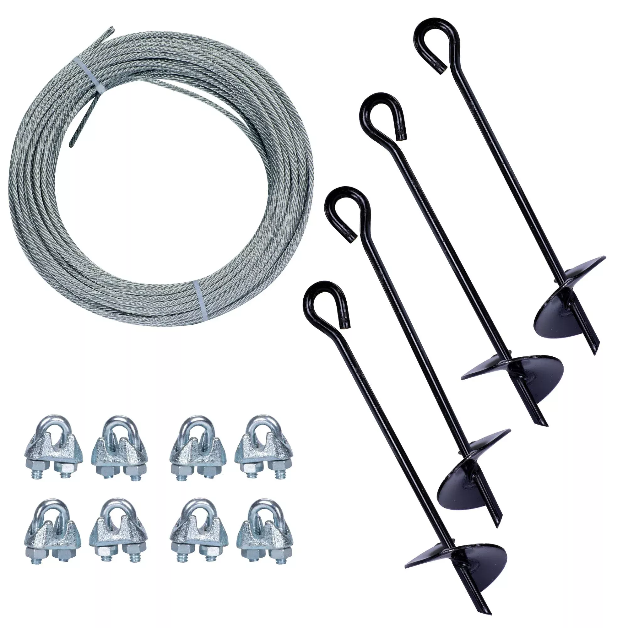 Tie Down 59070 Galvanized Cable (Includes 4 Anchors, 8 Clamps, 50 Feet Galvanized Cable) , Black