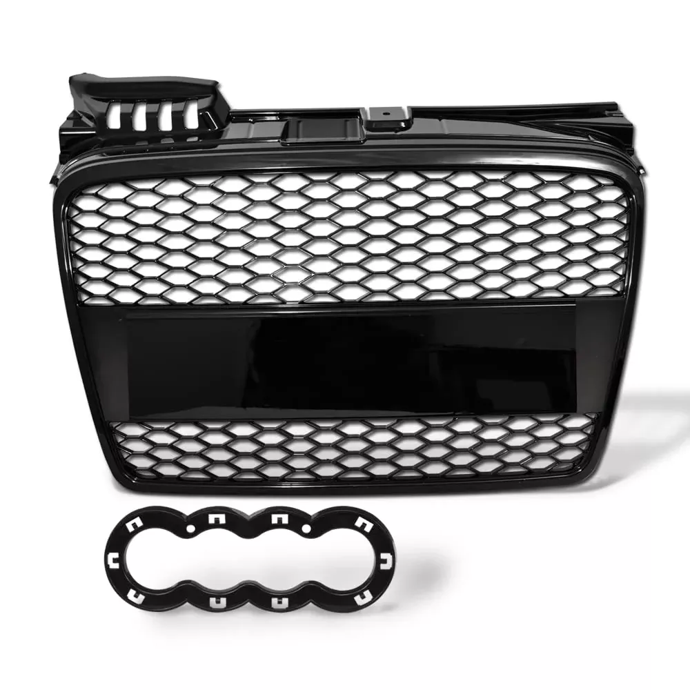 TLAPS Honeycomb Mesh Front Bumper Grill for 2005-2008 Audi A4, Glossy Black, Includes Emblem Base, Model fggg-gr-a405-rs-bk+
