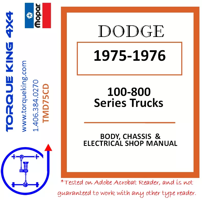 TMD75CD 1975-1976 Complete Dodge Factory Service Manual on CD