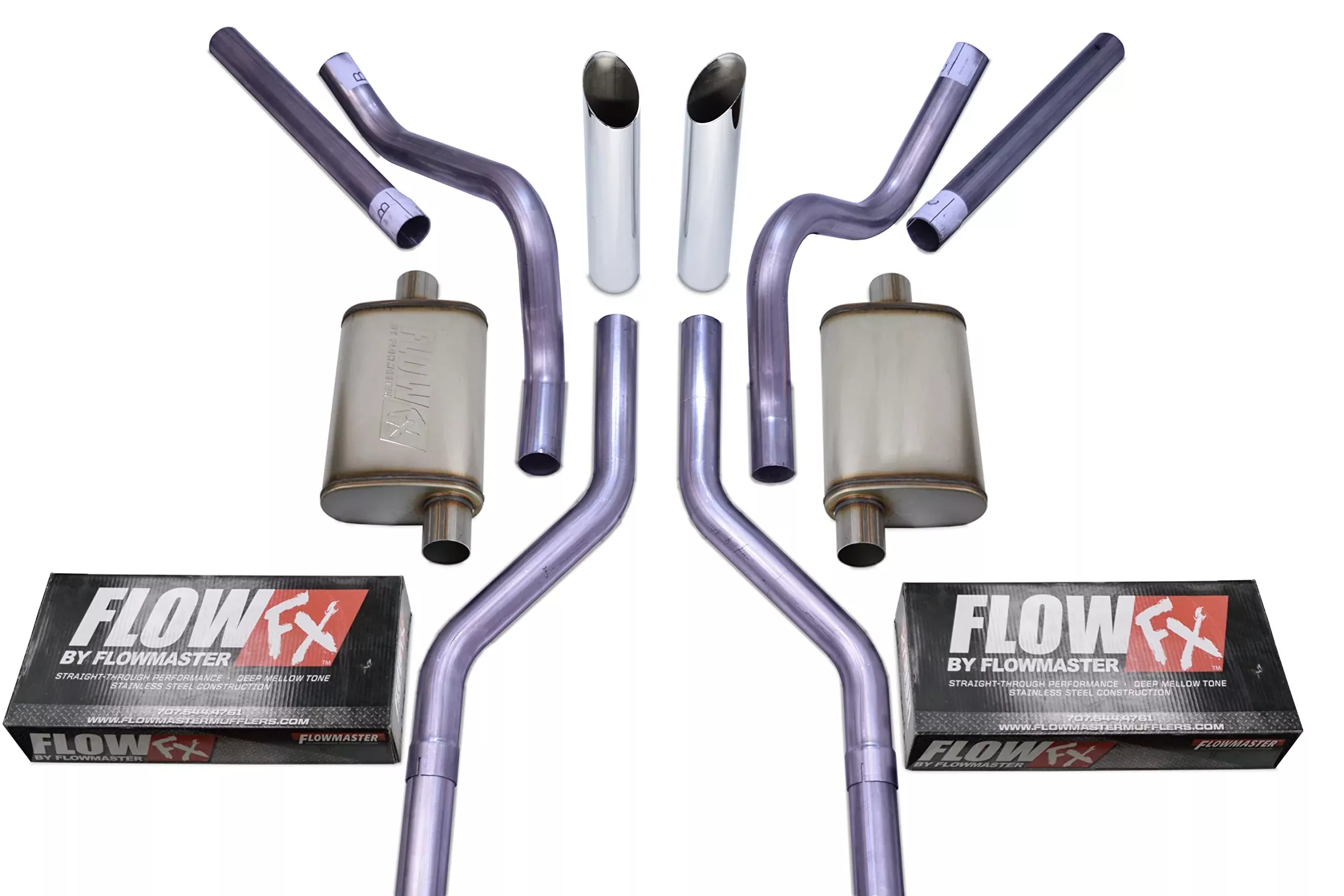 Truck Exhaust Kits 2.5′ Dual Exhaust Kit With Flowmaster Flow Fx Muffler Corner Exit With Chrome Tips Fits C10 Fits C15 63-72 Pickup Suv
