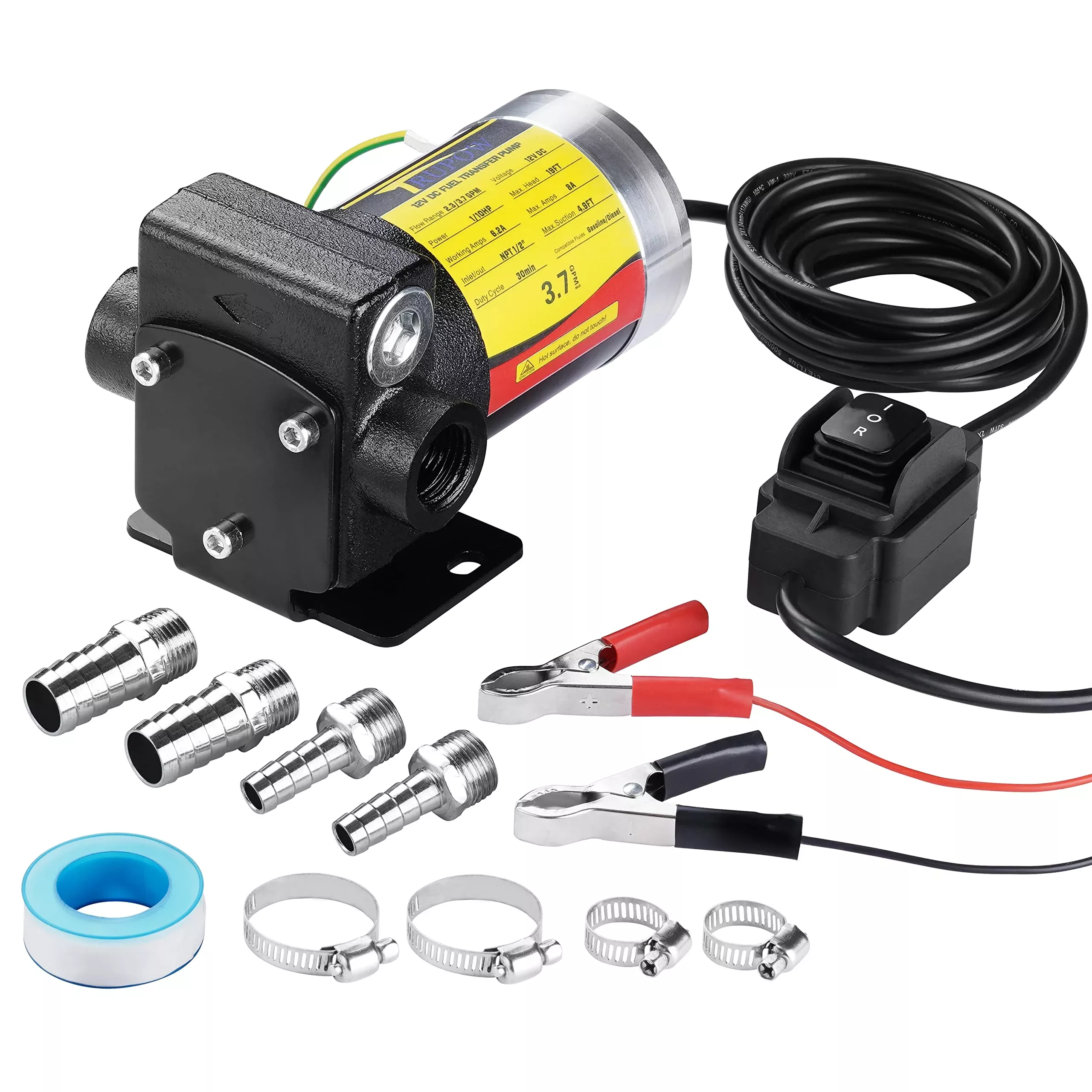 TRUPOW 12V DC Gasoline Fuel Transfer Pump – Reversible, Cast Iron, Model TP0315, for Diesel & Kerosene