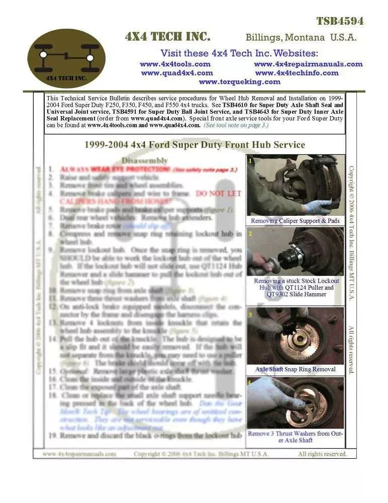 TSB4594 1999-2004 SD & Excursion Front Hub Tech Service Bulletin