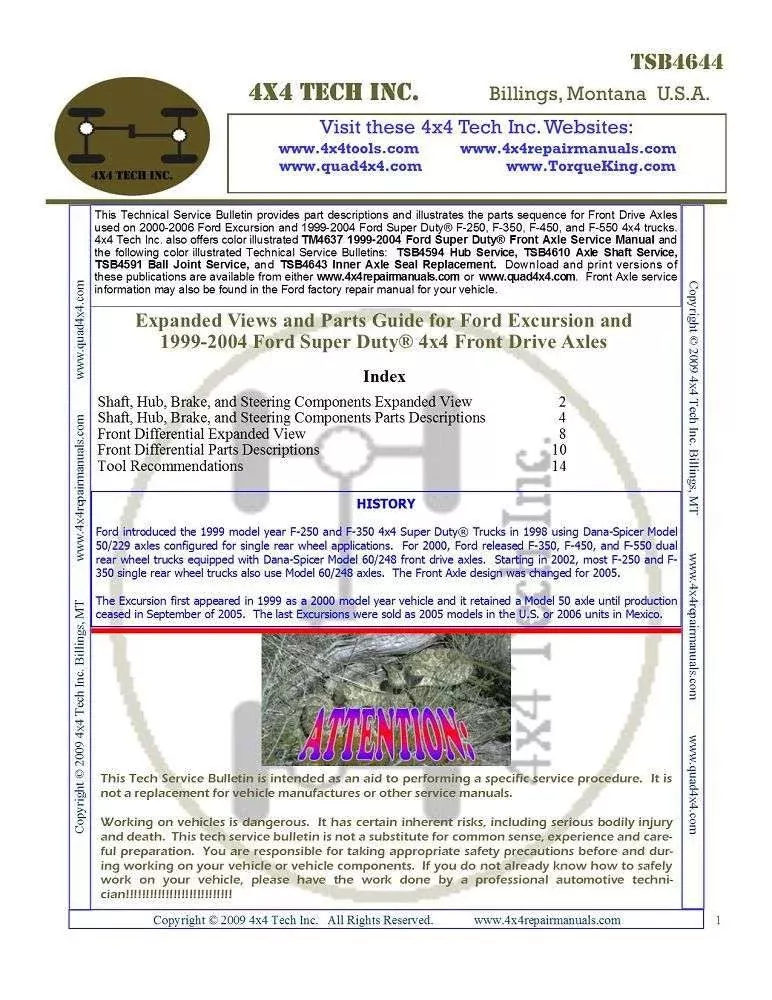 TSB4644SB 4x4 Front Axle Exploded Views and Parts Guide (spiral bound)