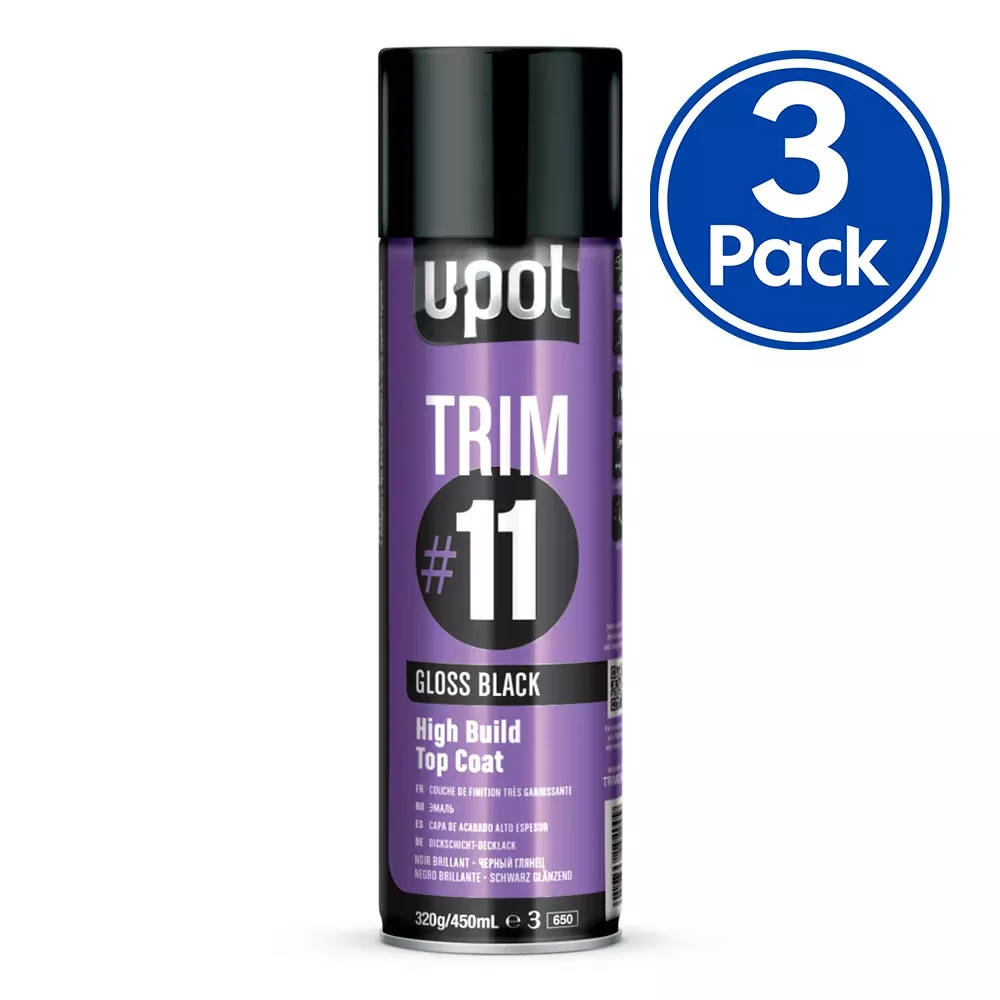 U-POL Trim #11 High Build Top Coat 450ml Gloss Black x 3 Pack