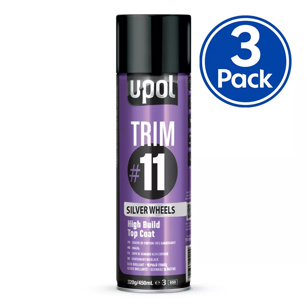 U-POL Trim #11 High Build Top Coat 450ml Silver Wheels (Light)x 3 Pack