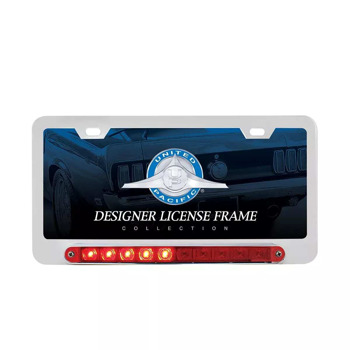 United Pacific Chrome Deluxe Led License Plate Frame - Split Turn Function, 39397