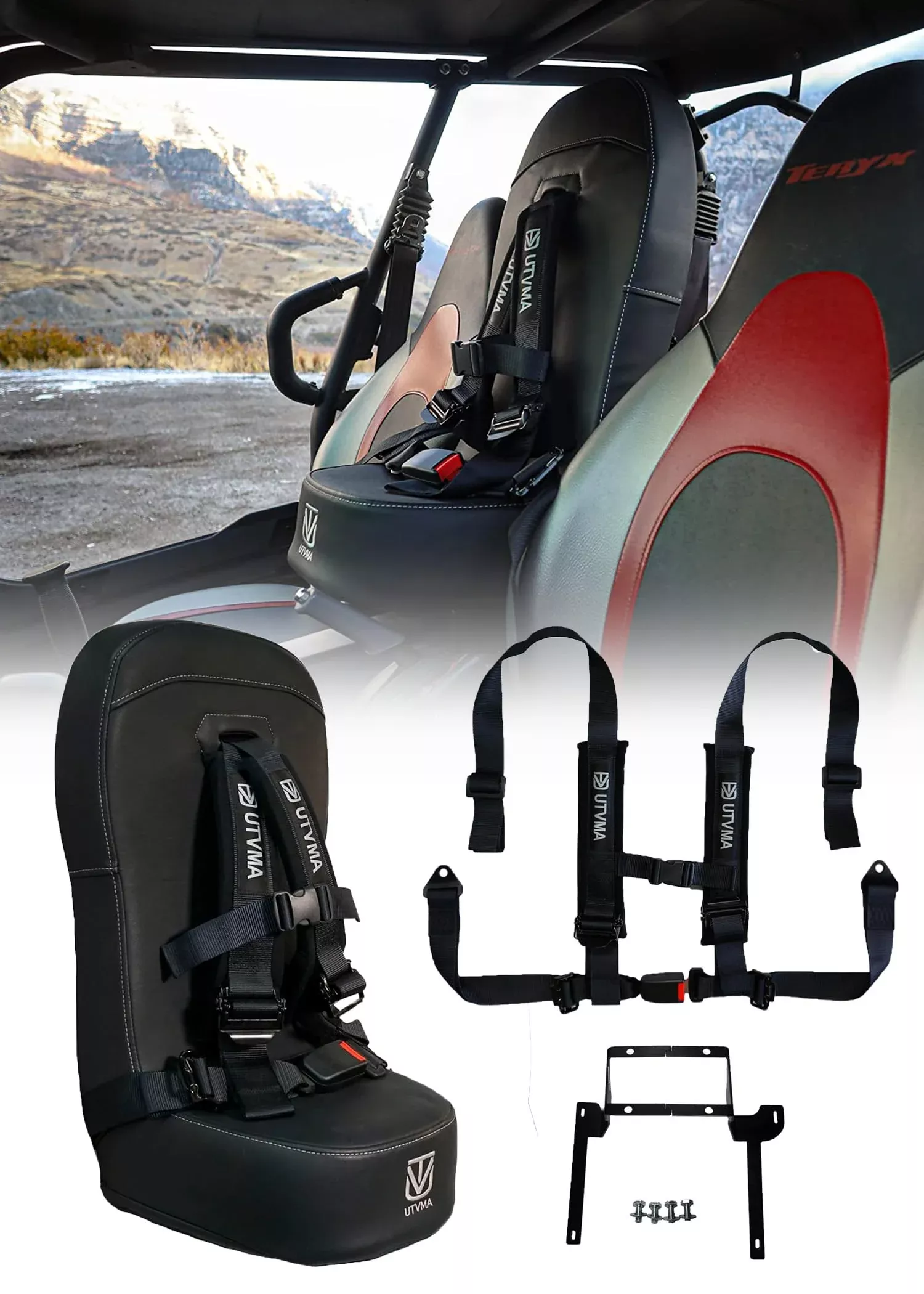 UTV Mountain Accessories Teryx 4 Front Bump Seat with 4-Point Harness - Black Vinyl