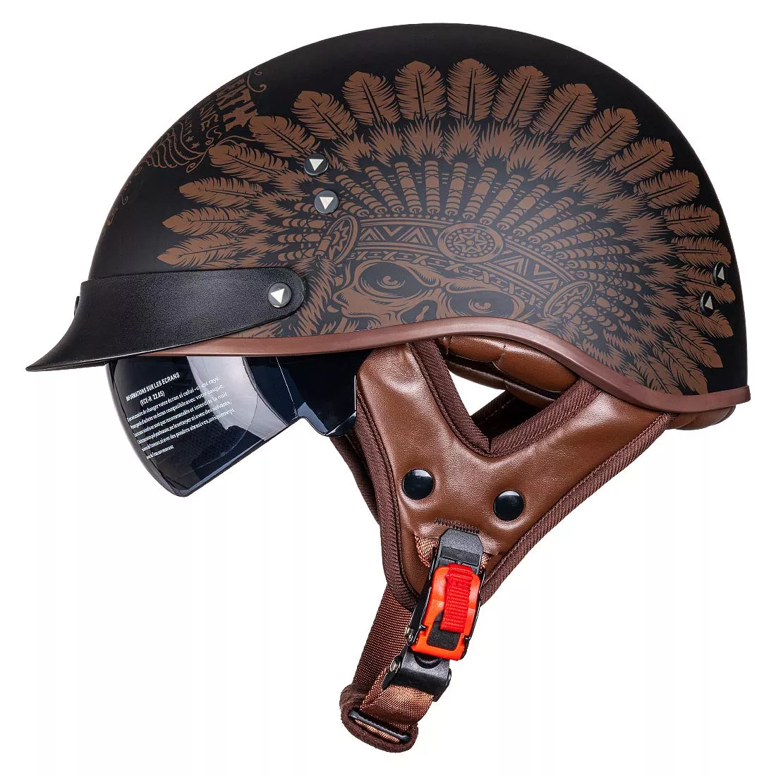 VCOROS Motorcycle Half Helmet DOT Approved, Large F02 Indian, ABS, Quick Release Buckle, Half Face for Men & Women