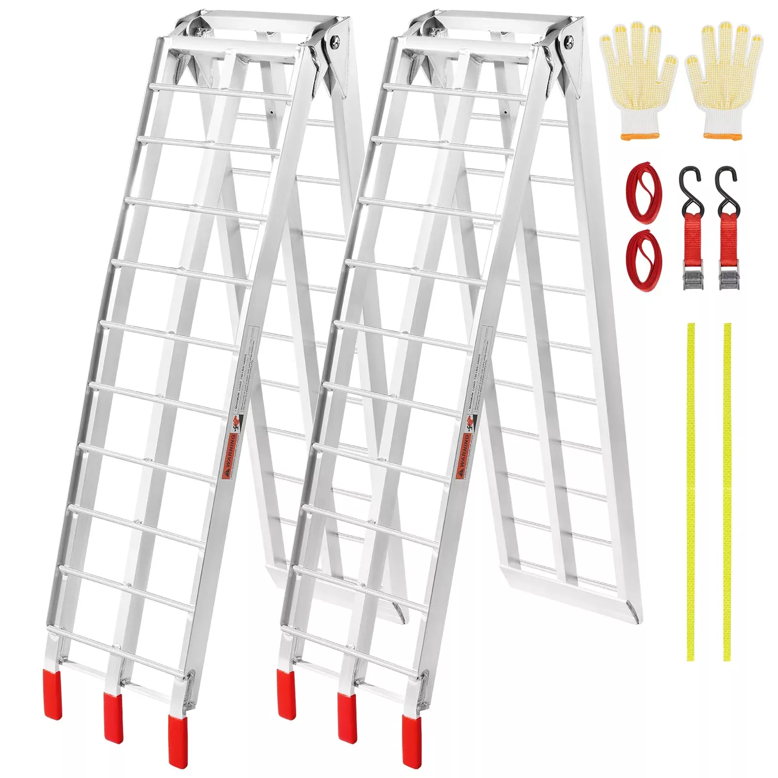 Vevor 7.5Ft Aluminum Ramps, 1500 Lbs Folding Loading Ramps (2 Pcs Set) For Pickup Trucks Bed, Trailers Ramp With Load Straps For Dirt Bike, Utv, Atv, Trucks, Lawn Mowers, Cargo Trailer, 89′ L X 12′ W