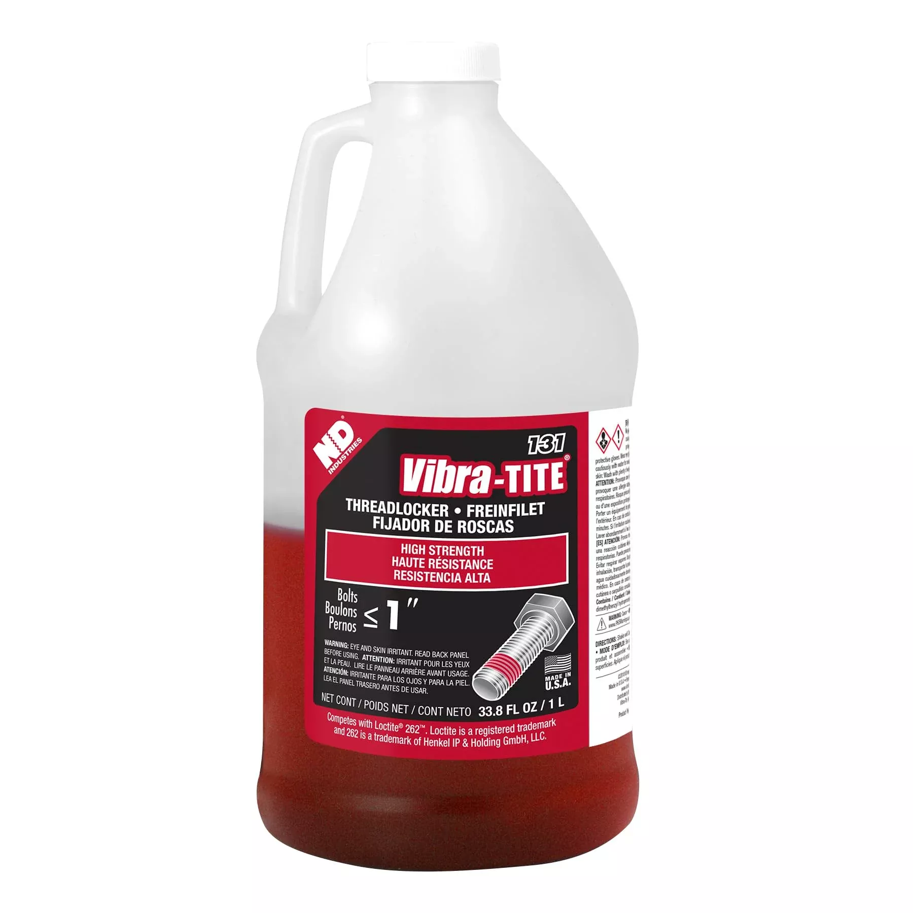 Vibra-TITE 131 Permanent Strength Anaerobic Threadlocker, 1L Jug, Red, Polymer-Based Compound