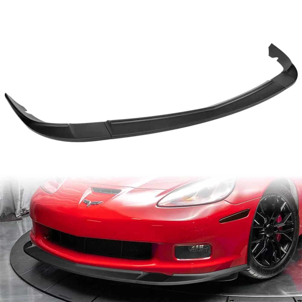 W-POWER Front Bumper Lip Spoiler for 2005-2013 Chevy Corvette C6, ZR1-Style, ABS, Matt Black, Model 2-PU-326-G