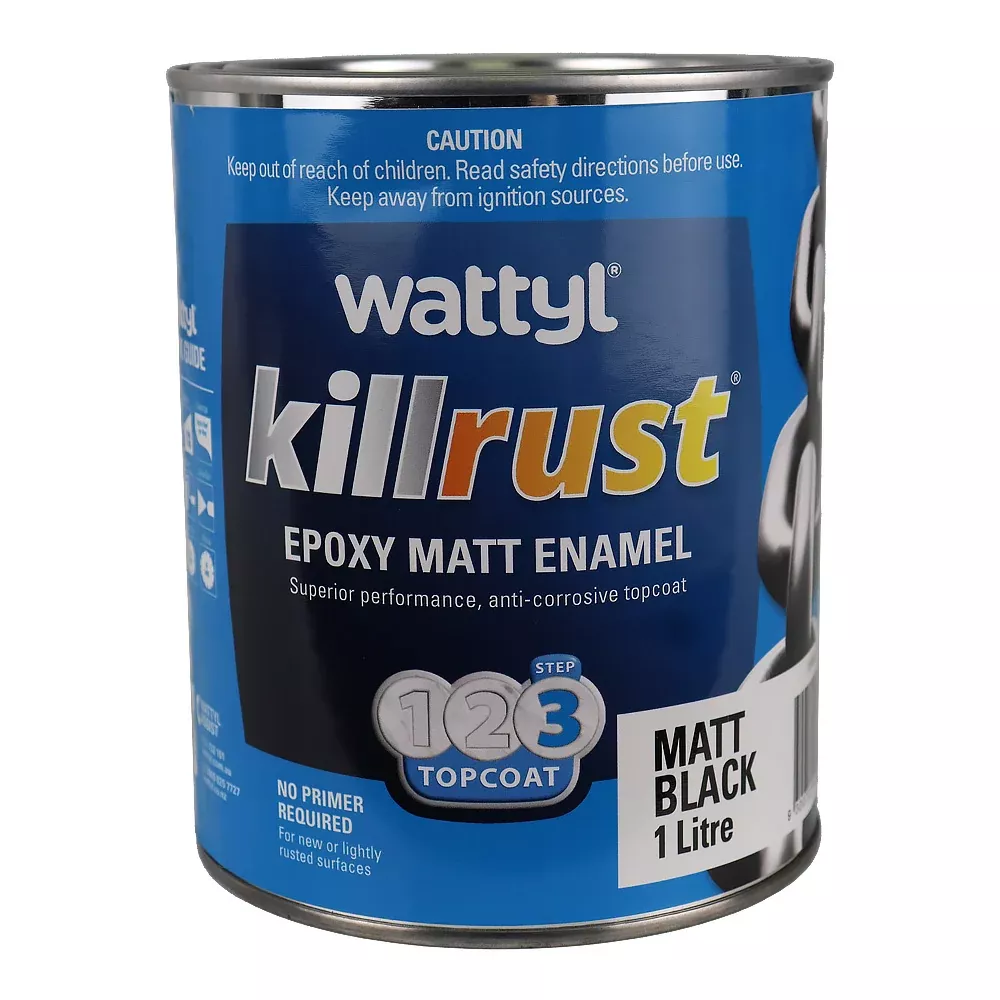 WATTYL Killrust Epoxy Enamel Matt Black 1L Rust Protection Metal Paint