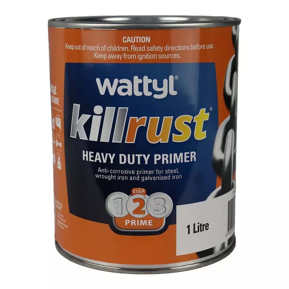 WATTYL Killrust Heavy Duty Primer Grey 1L Anti-Corrosive Metal Rust Protection