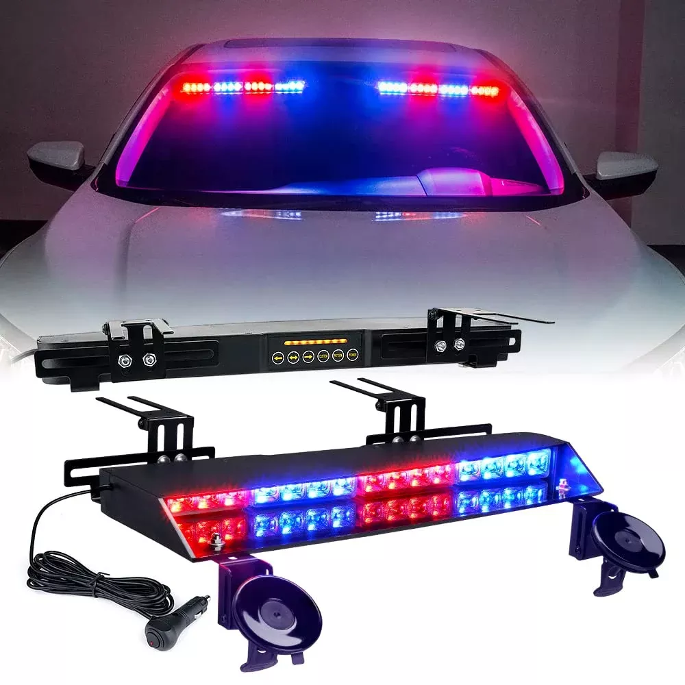 Xprite Red Blue LED Strobe Light Bar – Windshield Emergency Warning Light, Model KBCW749-F, G2-2PC, Suction Cup for Firefighter Vehicles