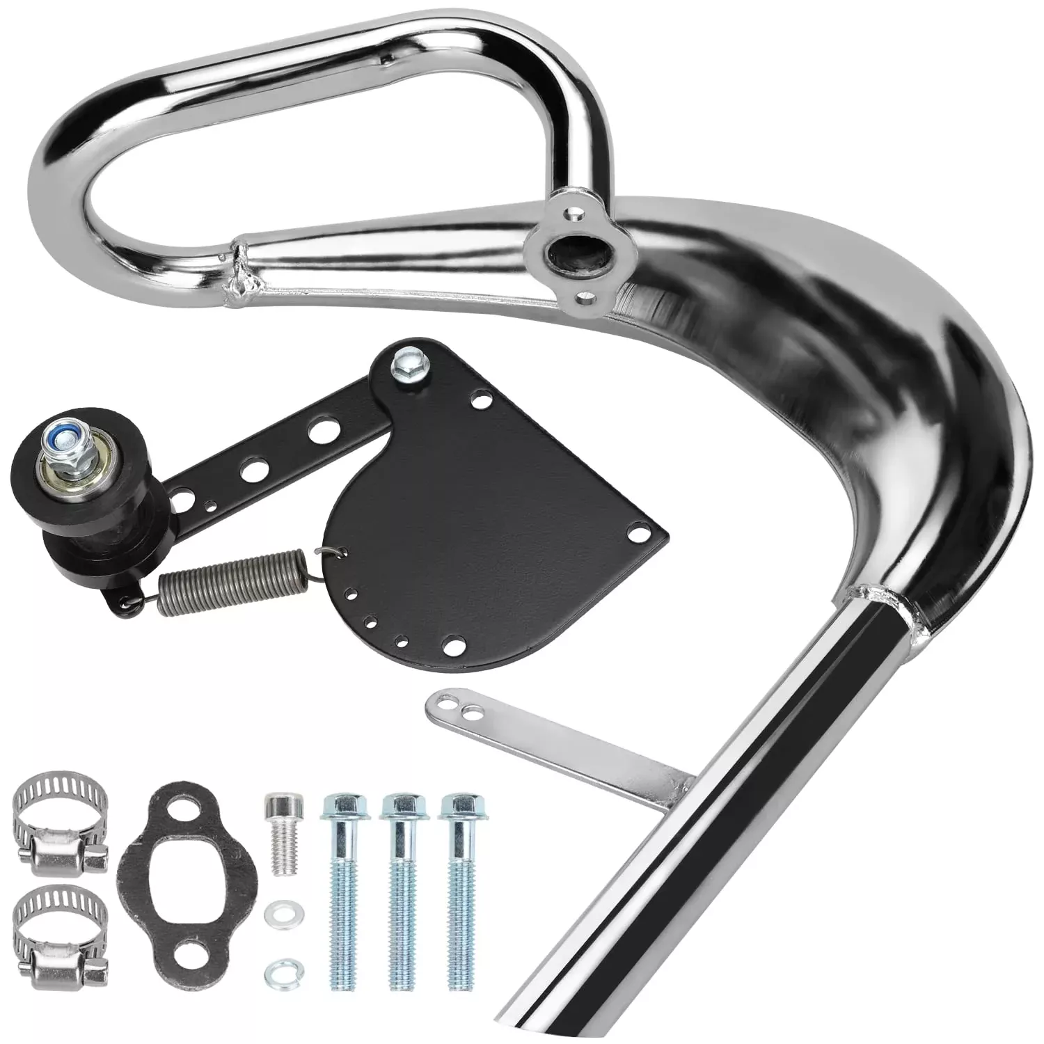 YOXUFA Chrome Exhaust Pipe Muffler Kit for 49cc-100cc 2-Stroke Engines, Silver, Model YO-PQG02-80S